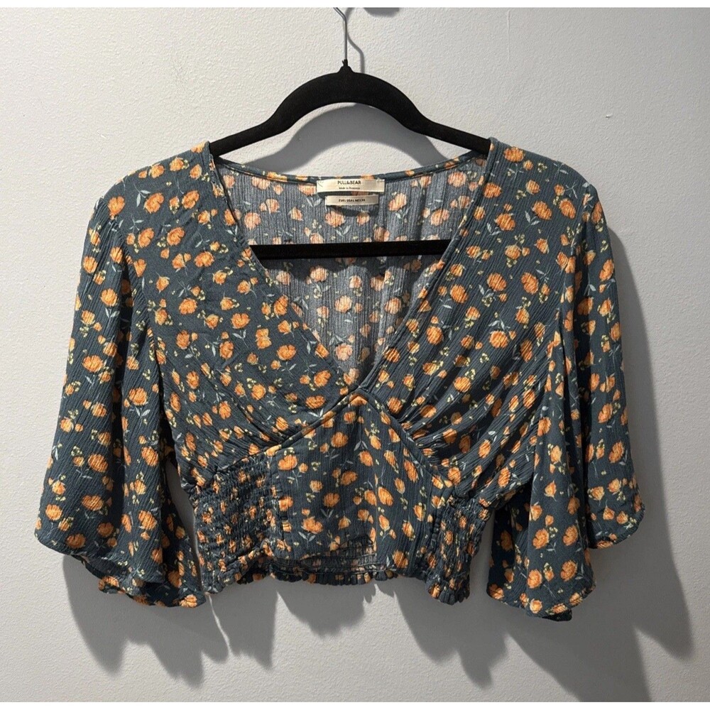 Pull&Bear Floral Crop top Green Orange Floral Women’s size Large